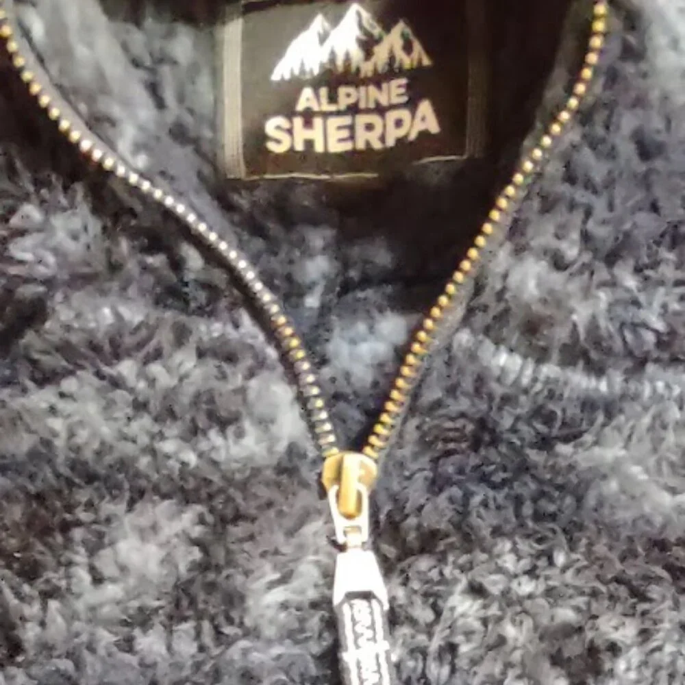ALPINE SHERPA FLEECE PULLOVER DARK BLUE & BLACK PATTERN WOMEN'S SIZE 2XL(XXL)